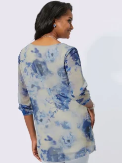 Tunique vaporeuse col V et motif tie dye manches trois quart