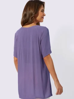 Tunique viscose fluide à empiècement en dentelle et manches courtes