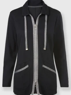 Veste blazer uni avec bandes sur le col revers et poches