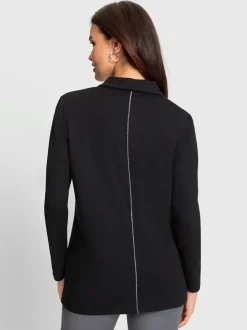 Veste blazer uni avec bandes sur le col revers et poches