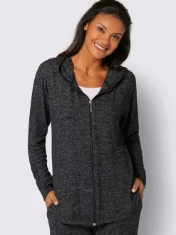 Veste à capuche zippée effet chiné en tricot et manches longues
