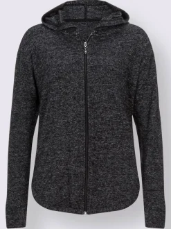 Veste à capuche zippée effet chiné en tricot et manches longues