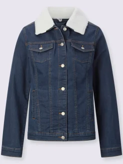 Veste en jean col imitation fourrure amovible