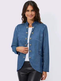 Veste en jean coton à col montant et boutons