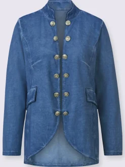 Veste en jean coton à col montant et boutons