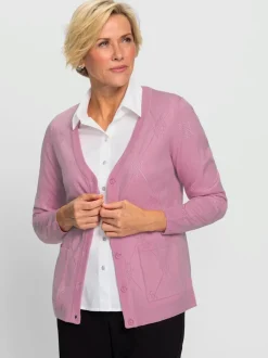 Veste en tricot col V et manches longues boutonnée motif losanges