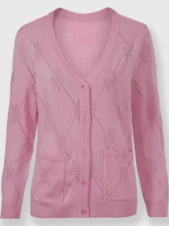 Veste en tricot col V et manches longues boutonnée motif losanges