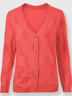 Veste en tricot à col V et manches longues poches plaquées