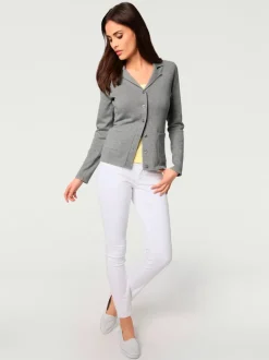 Veste en tricot fin superbe basique avec poches plaquées