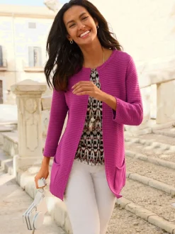Veste en tricot forme ouverte et longue tendance