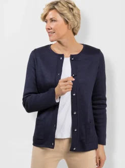 Veste en tricot laine mérinos à col rond et manches longues