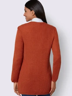 Veste en tricot longue coupe ouverte et manches à finitions côtelées
