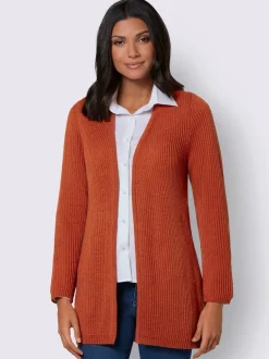 Veste en tricot longue coupe ouverte et manches à finitions côtelées