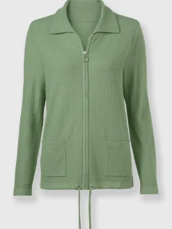 Veste en tricot viscose à col polo et manches longues