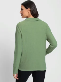 Veste en tricot viscose à col polo et manches longues