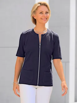 Veste légère en tricot manches courtes col rond fermeture à glissière