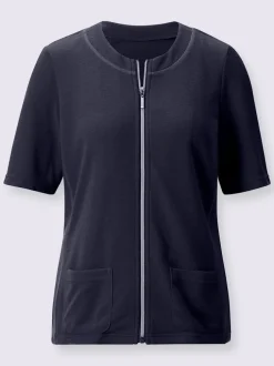 Veste légère en tricot manches courtes col rond fermeture à glissière