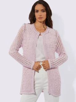 Veste longue en tricot motif ajouré léger