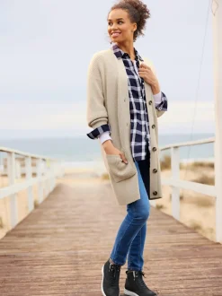 Veste longue en tricot 2 poches plaquées