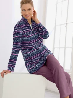 Veste polaire col montant et motif géométrique