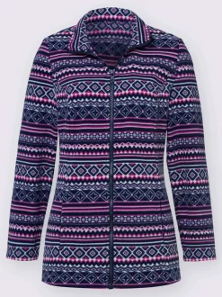 Veste polaire col montant et motif géométrique