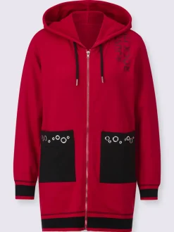 Veste sweat à capuche zippée et poches plaquées décorées avec oeillets