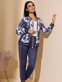 Veste sweat imprimé numérique avec empiènements contrastés et col blouson élastique