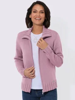 Veste tricot coton zippée à col à revers et manches longues