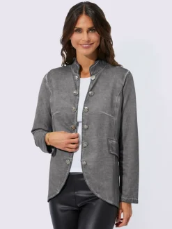 Veste uni à col montant et manches longues et poches